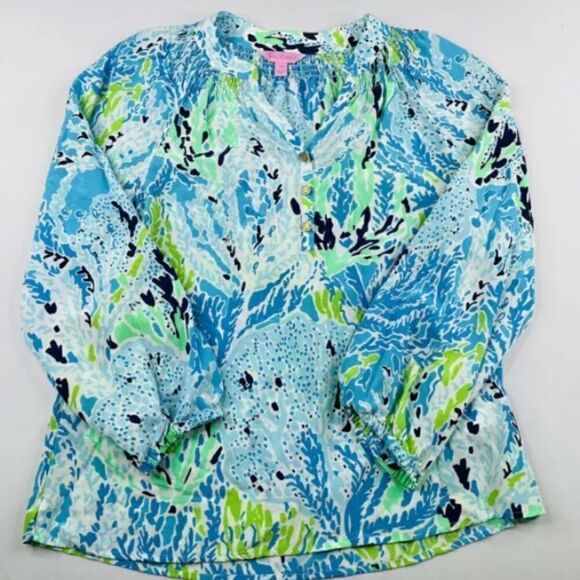 Lilly Pulitzer Elsa Top Blue Spa Let's Cha Cha - Picture 2 of 8